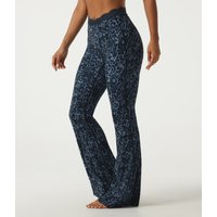 Halara Halara UltraSculpt™ Leopard Print V-Shaped High Waisted Contrast Lace Yoga Flare Leggings with Pockets - Black and Blue Leopard - XL(regular)