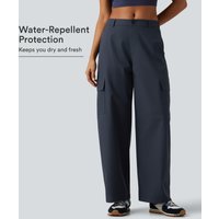 Halara Water Repellent Wear-Resistant Mid Rise Barrel Leg Hiking Cargo Trousers with Pockets - Polar Night - XL(regular)