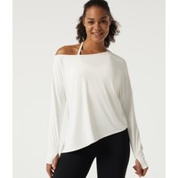 Halara Quick Dry One-Shoulder Long Sleeve Yoga Sports Top with Thumbholes - White - XL