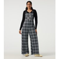 Halara Square Neck Plaid Wide Leg Dungarees with Pockets - Black Plaid - XL(regular)