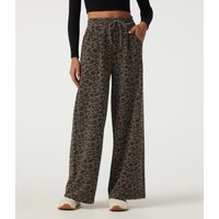 Halara High Waisted Drawstring Wide Leg Leopard Print Casual Trousers with Pockets - Beige and Brown Leopard - XL(regular)