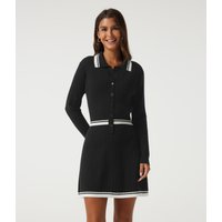 Halara Polo Long Sleeve Pleated Color Block Bodycon Casual Mini Sweater Dress - Black - XL
