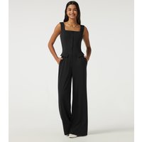 Halara Square Neck Sleeveless Wide Leg Casual Jumpsuit with Pockets-Easy Peezy Edition - Black - XL(regular)