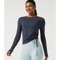 Halara SoftlyZero™ Airy Round Neck Long Sleeve Ruched InstantCool Yoga Sports Top - Mood Indigo - XL