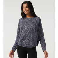 Halara Round Neck Long Sleeve Boxy Leopard Print Pleated Workout Sports Top - Lavender Shadow Leopard - XL