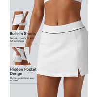 Halara Mid Rise A-Line OneForm Seamless Mini Skort with Built-in Shorts and Pocket - White - XL(regular)