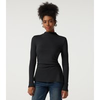 Halara Mock Neck Long Sleeve Split Hem Ruched Casual Top - Spade Black - XL