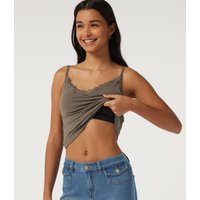 Halara V Neck Contrast Lace Casual Tank Tops with Built-in Bra - Dawn Brown - XL