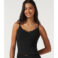 Halara V Neck Contrast Lace Casual Tank Tops with Built-in Bra - Black - XL