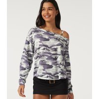 Halara One Shoulder Long Sleeve Camo Casual Top - Fuchsia Camouflage - XL