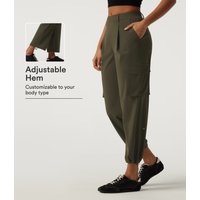 Halara Mid Rise Quick Dry Wrinkle Recovery Tapered Running Cargo Trousers with Pockets - Forest Night - XL(regular)