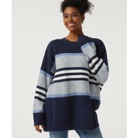 Halara Round Neck Long Sleeve Oversize Striped Casual Jumper - Navy Mist Stripe - XL