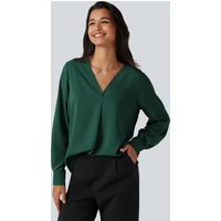 Halara Wrinkle Recovery V Neck Long Sleeve Work Blouse - Rain Forest - XL