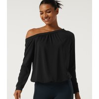 Halara One Shoulder Long Sleeve Ruched Quick Dry Yoga Sports Top - Black - M
