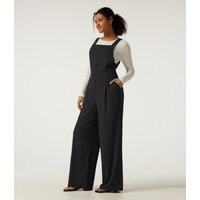 Halara Square Neck Wide Leg Waffle Casual Dungarees with Pockets - Black - XL(regular)