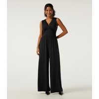 Halara Deep V Neck Sleeveless Slim Contrast Lace Party Wide Leg Jumpsuits with Built-in Bra and Pockets - Easy Peezy Edition - Black - XL(regular)