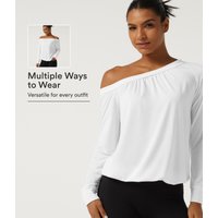 Halara One Shoulder Long Sleeve Ruched Quick Dry Yoga Sports Top - White - XL