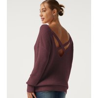 Halara One Shoulder Crisscross Back Dropped Long Sleeve Relaxed Casual Jumper - Oxblood Red - XL