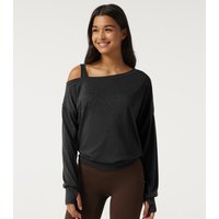 Halara One Shoulder Long Sleeve Thumb Hole Yoga Sports Top - Black - XL