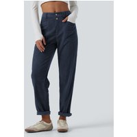 Halara Mid Rise Tapered Corduroy Casual Trousers with Pockets - Foggy Blue - XL(regular)