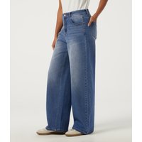 Halara Mid Rise Wide Leg Casual Jeans with Pockets - Tide Blue Denim - XL(regular)