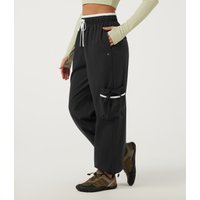 Halara Water Repellent Wear-Resistant High Waisted Drawstring Color Block Lace Up Hiking Joggers with Pockets - Black - XL(regular)