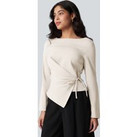 Halara Wrinkle Recovery Boat Neck Long Sleeve Ruched Tie Work Blouse - Egret - XL