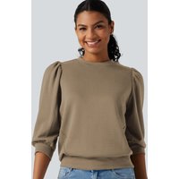 Halara Round Neck Puff 3/4 Sleeve Casual Sweatshirt - Oatmeal - XL