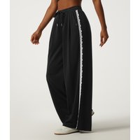 Halara High Waisted Drawstring Wide Leg Contrast Lace Casual Sweatpants with Pockets - Black - XL(regular)