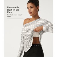 Halara One Shoulder Long Sleeve Polka Dot Casual Top with Built-in Bra - Snow Dots - XL
