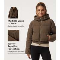 Halara PuffFlex Removable Hood Wrinkle Recovery Long Sleeve Workout Padded Jacket with and Pockets - Chestnut Brown - XL