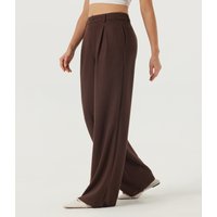 Halara Ribbed Mid Rise Wide Leg Casual Trousers with Pockets - Bitter Chocolate - XL(regular)