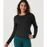 Halara SoftlyZero™ Airy Round Neck Long Sleeve Curved Hem InstantCool Yoga Sports Top - Black - M