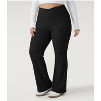 Halara Plus Size Ribbed Knit Crossover High Waisted Pocket Casual Flare Trousers - Black - 3X(regular)