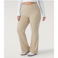 Halara Plus Size Ribbed Knit Crossover High Waisted Pocket Casual Flare Trousers - Fog - 3X(regular)