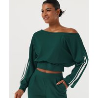 Halara Boat Neck Long Sleeve Side Stripe Waffle Casual Top - Forest Biome - XL