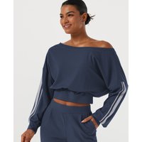 Halara Boat Neck Long Sleeve Side Stripe Waffle Casual Top - Harbor Ink - XL