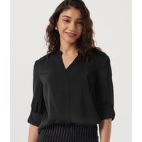 Halara Wrinkle Recovery Notched Collar Long Sleeve Work Blouse - Black - XL