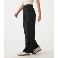 Halara Halara Flex™ Mid Rise Straight Leg Contrast Lace Stripe Work Trousers with Pockets - Black White Pinstripe - XL(regular)