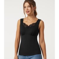 Halara Diamond Collar Contrast Lace Quick Dry Casual Tank Top with Built-in Bra - Black - XL