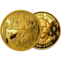 1 oz Silver Mucha JOB Gold Plated Proof Round