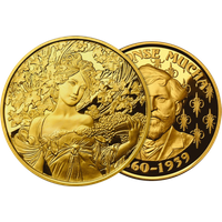 1 oz Silver Mucha Champagne White Star Gold Plated Proof Round