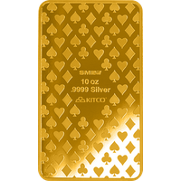 Kitco Get 13% Discount on 10 oz Silver Ace of Hearts Bar with 24K Gold Plate