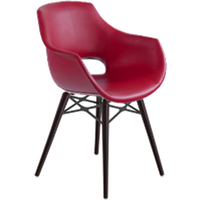 Sessel Papatya OPAL WOX KD , dunkelrote Kunstlederplatte, Beine in Buche Wenge lackiert