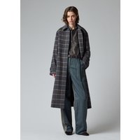 Paul Smith Women's Navy and Grey Check Brushed Wool Coat with Back Buttons