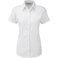 Russell Collection Women's Herringbone Short-Sleeved Shirt in White | Size: Medium