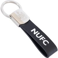 Newcastle United FC Crest Leather Strap Keyring - Black/White/Silver - One Size