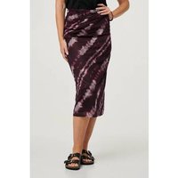 Izabel London Tie Dye Ruched High Waist Midi Skirt women's Skirt in Bordeaux