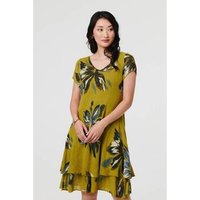 Izabel London Women's Floral Short Sleeve Knee Length Dress in Green | Size: 10