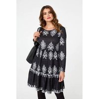 Izabel London Printed Knee Length Long Sleeve Dress women's Dress in Grey